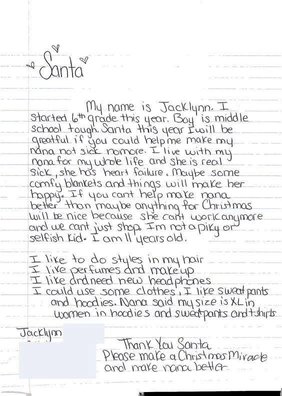 Young letter writers often make powerful pleas to Operation Santa for family members who may be sick or in need.