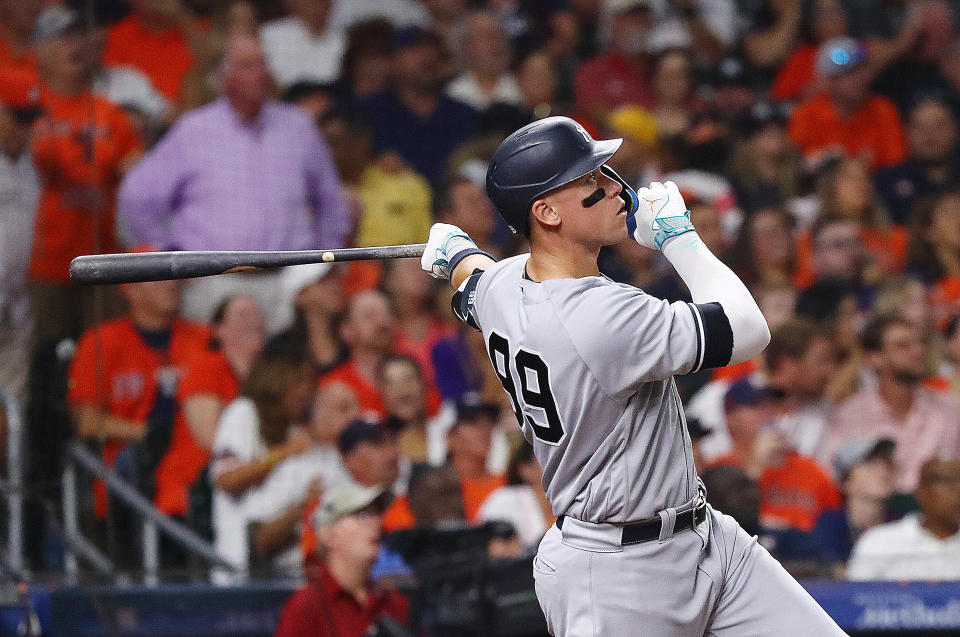 洋基打線送給太空人先發Justin Verlander 4發全壘打。（MLB Photo by Bob Levey/Getty Images）