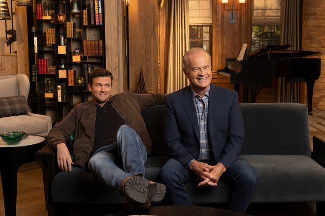 <p>Paramount+</p> (L-R) Jack Cutmore-Scott as Freddy and Kelsey Grammer as Frasier Crane in the new Paramount+ 'Frasier' revival.