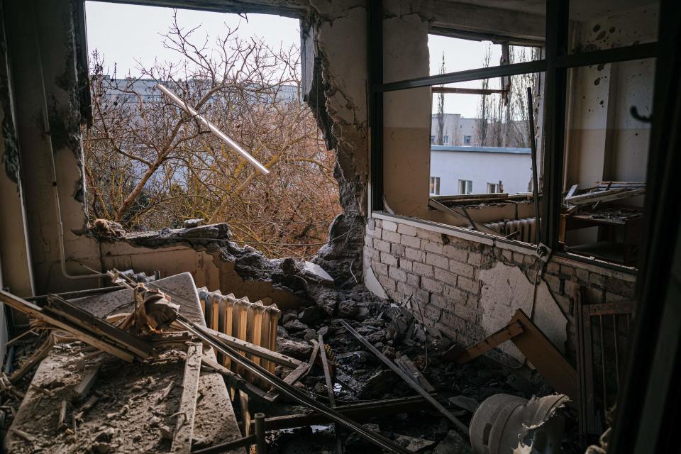 Damage to a room of the regional Childrens Hospital after a Russian missile strike in Kherson on New Year’s Eve (AFP/Getty)