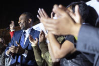 Atlanta mayoral runoff candidate Andre Dickens gives his victory speech Tuesday, Nov. 30, 2021, in Atlanta. Dickens, a city council member, won the runoff, riding a surge of support that powered him past the council’s current president, Felicia Moore, after finishing second to her in November. (AP Photo/Ben Gray)