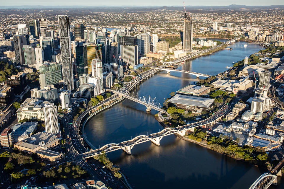 A view of Brisbane from a helicopter.