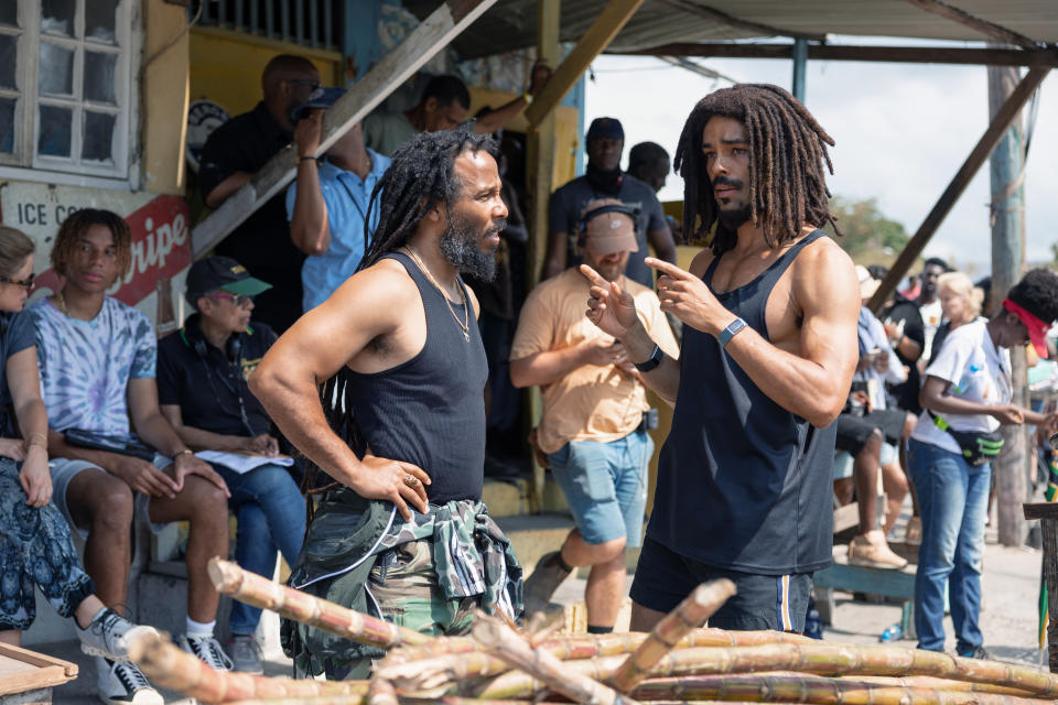 (L-R) Producer Ziggy Marley and Kingsley Ben-Adir on set