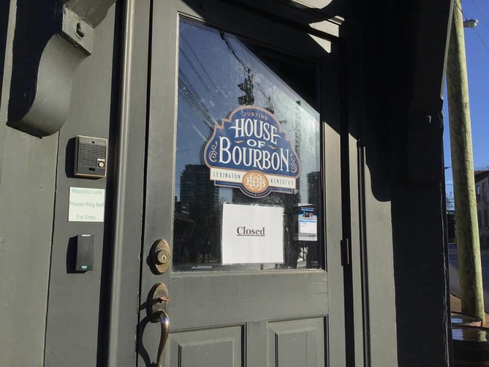 A closed sign on the front door of Justins’ House of Bourbon Jan. 19, 2023 at 601 West Main St. in downtown Lexington.