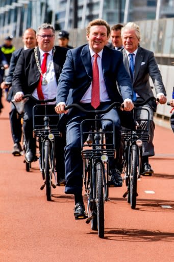 Dutch King Willem-Alexander on a bicycle at the opening of the International Bicycle Congress 'Velo-City 2017'