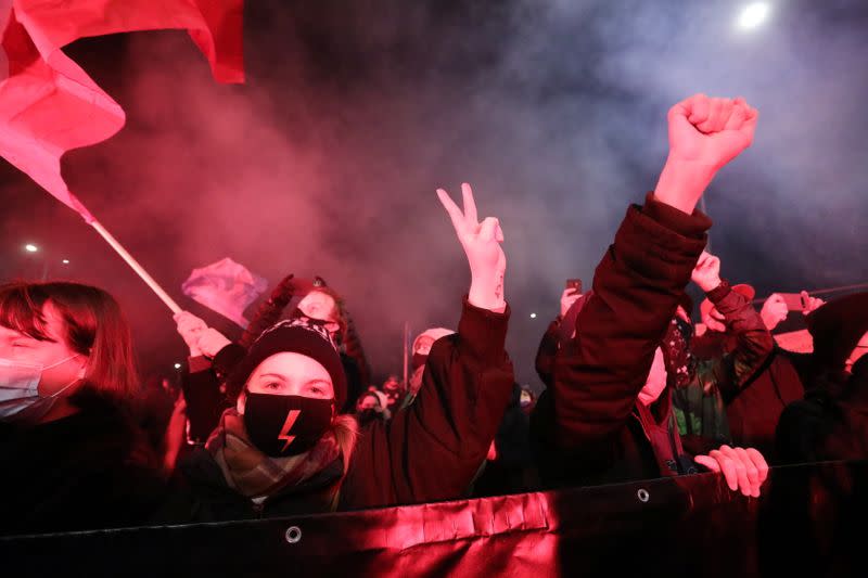 Protest against verdict restricting abortion rights, in Warsaw