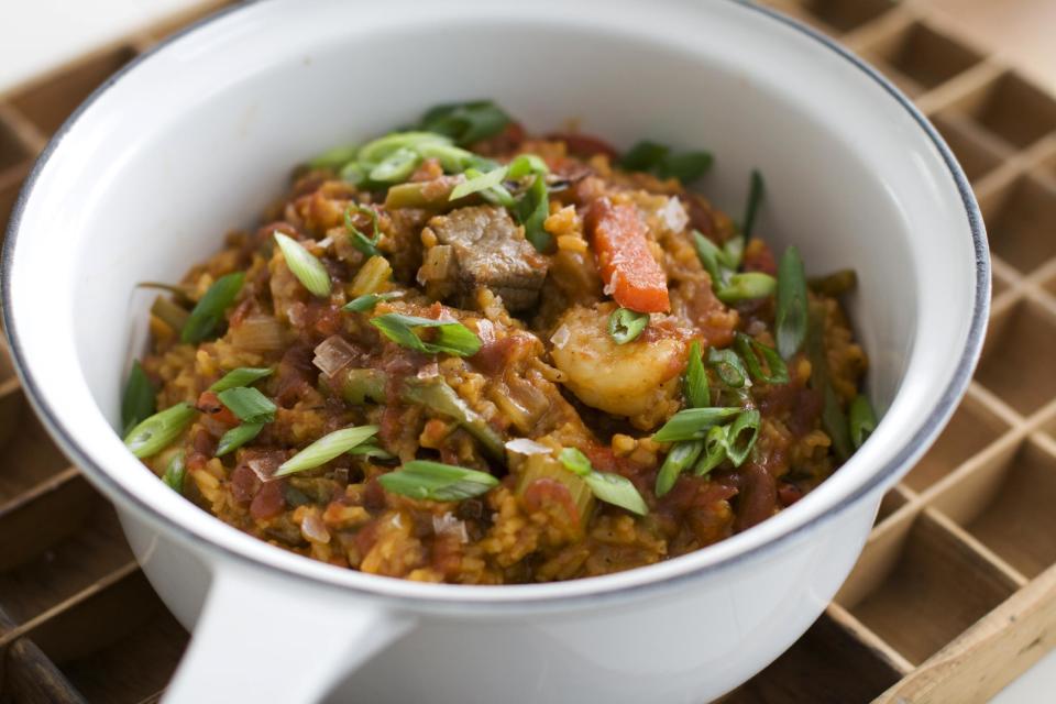 In this image taken on March 18, 2013, jollof rice is shown in Concord, N.H. (AP Photo/Matthew Mead)