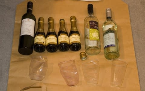 A photo of bottles and items seized from Worboys' cab - Credit: PA