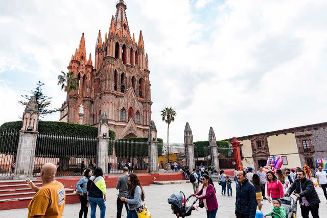 <p>Anna Haines/Travel + Leisure</p> In San Miguel, a top pedestrian destination is the Parroquia de San Miguel Arcángel, the city’s famous cathedral.