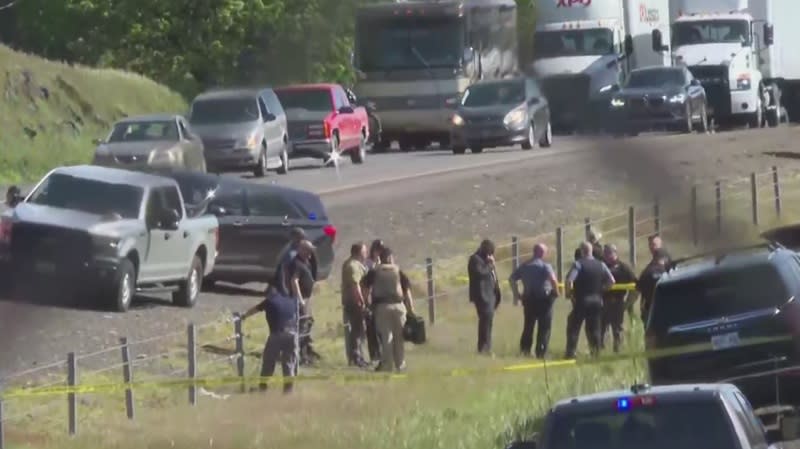 The search for Amber Alert suspect Elias Huizar ended along I-5 toward Eugene when the suspect shot himself, April 23, 2024 (KOIN)