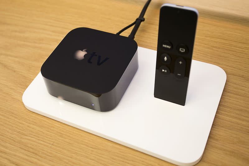 A new Apple TV is pictured at an Apple Store in Los Angeles, California