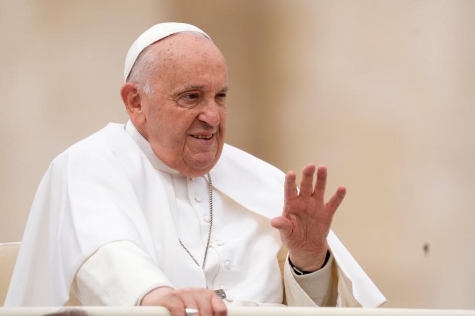 Pope Francis in St. Peter’s Square at the Vatican on May 8, 2024. AP