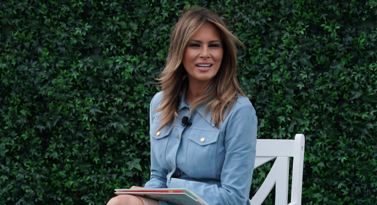 The first lady met Donald Trump at a fashion week party. [Photo: Getty]