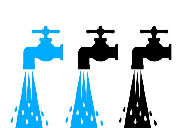 Silhouettes of three running water faucets