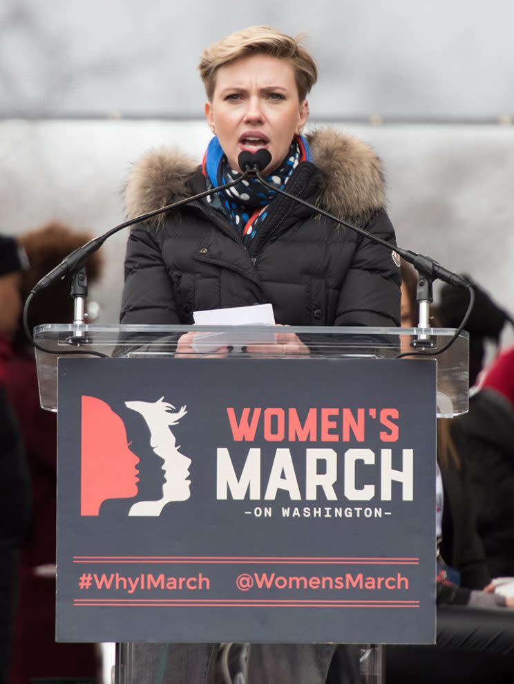 Scarlett Johansson attends the Women’s March on Washington. (Photo: Noam Galai/WireImage)