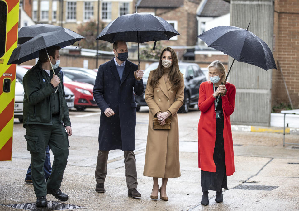 The Duke and Duchess of Cambridge spoke with ambulance staff and paramedics to hear more about their experiences of working during the pandemic. (Getty Images)