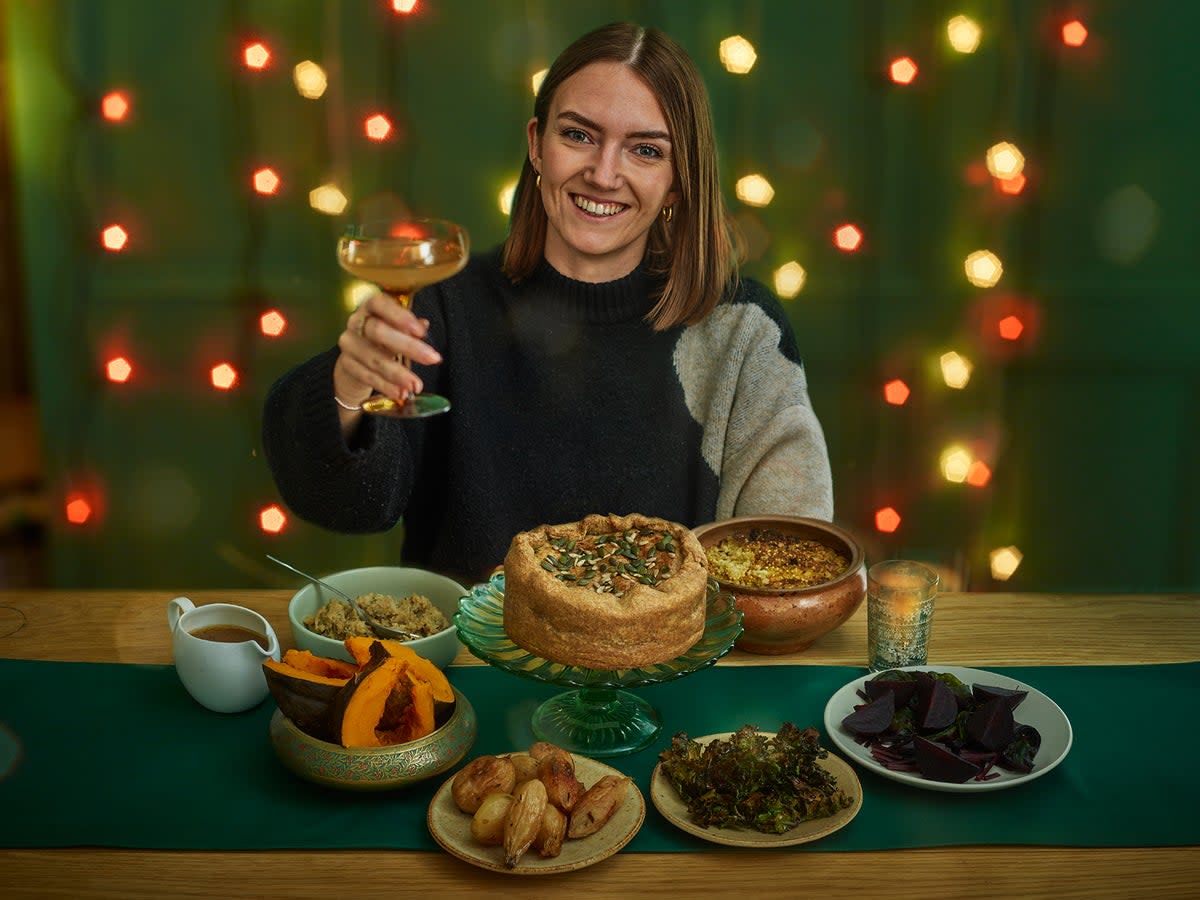 Hannah Twiggs with her plant-based Christmas dinner of the future (Diffusion)