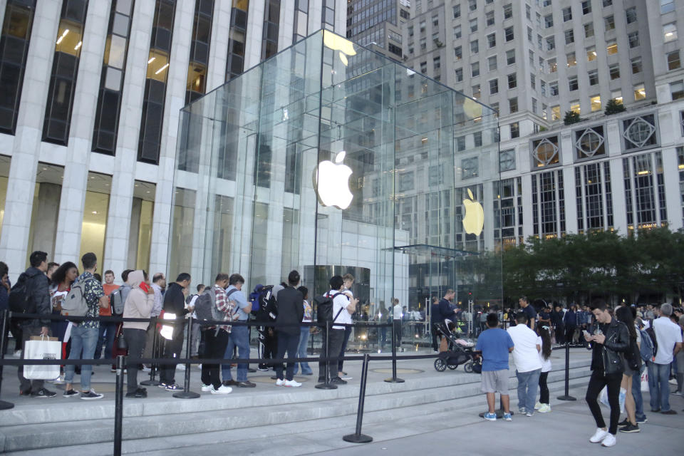 NEW YORK, NY- SEPTEMBER 20: Shoppers line up to purchase the newly-launched Apple iPhone 11 at Apple's Fifth Avenue Store in New York City on September 20, 2019. Credit: RW/MediaPunch /IPX