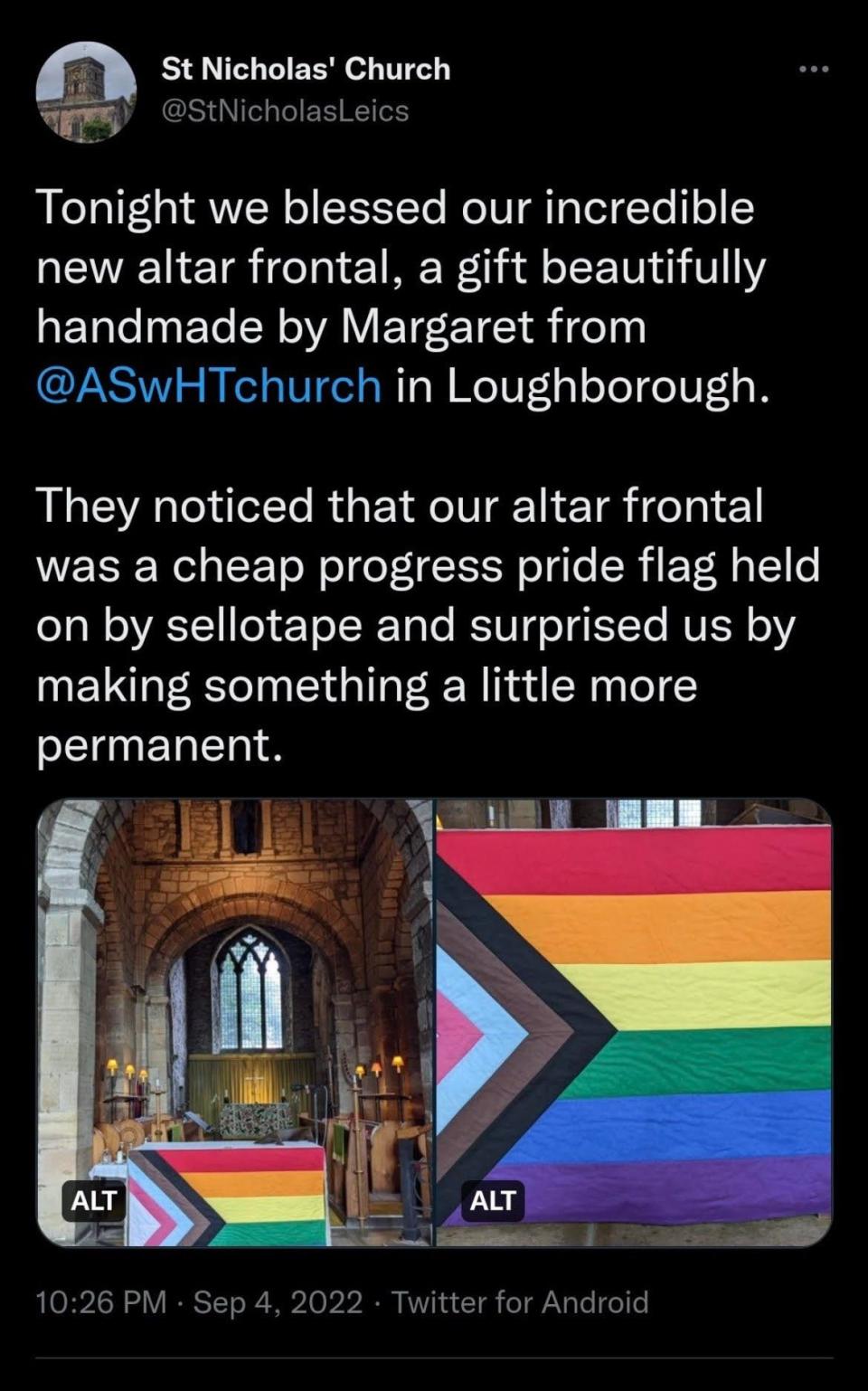 St Nicholas Church Leicester Progress Pride flag row - Twitter/St Nicholas Church Leicester