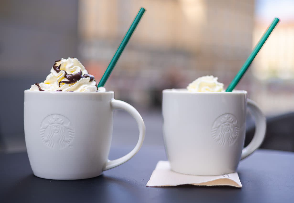 An image of a couple of mugs of hot chocolate.