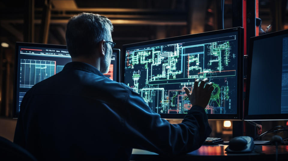 An engineer working on a computer monitor, indicating the importance of analytical solutions.