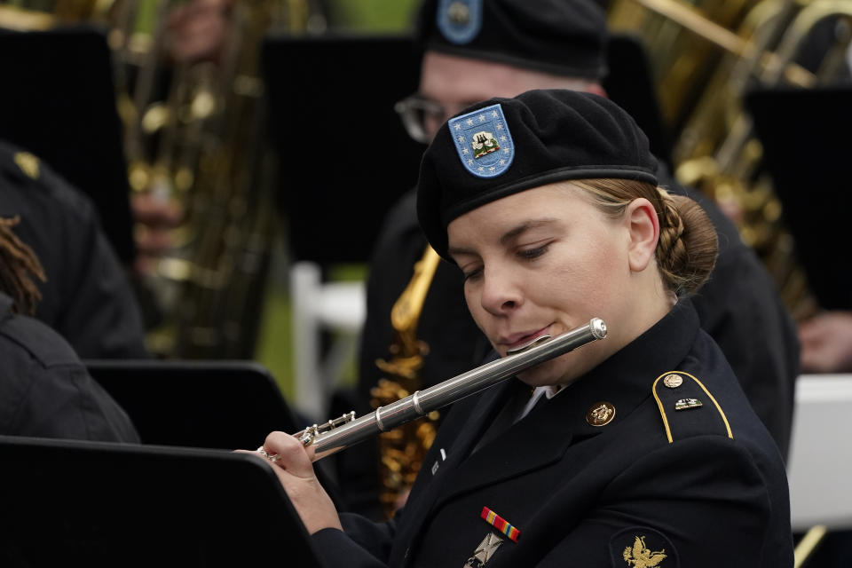 A member of the 41st Army Band of the Mississippi Army National Guard plays during the inauguration of Mississippi Republican Gov. Tate Reeves at the Mississippi State Capitol in Jackson, Miss., Tuesday, Jan. 9, 2024. (AP Photo/Rogelio V. Solis)