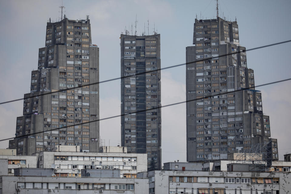 The Eastern City Gate apartment buildings complex stands in the Konjarnik neighborhood in Belgrade, Serbia. Brutalism, an architectural style popular in the 1950s and 1960s, based on crude, block-like forms cast from concrete was popular throughout the eastern bloc. (Photo: Marko Djurica/Reuters)