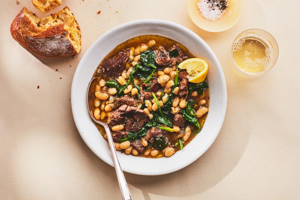 Instant Pot Braised Lamb with White Beans and Spinach