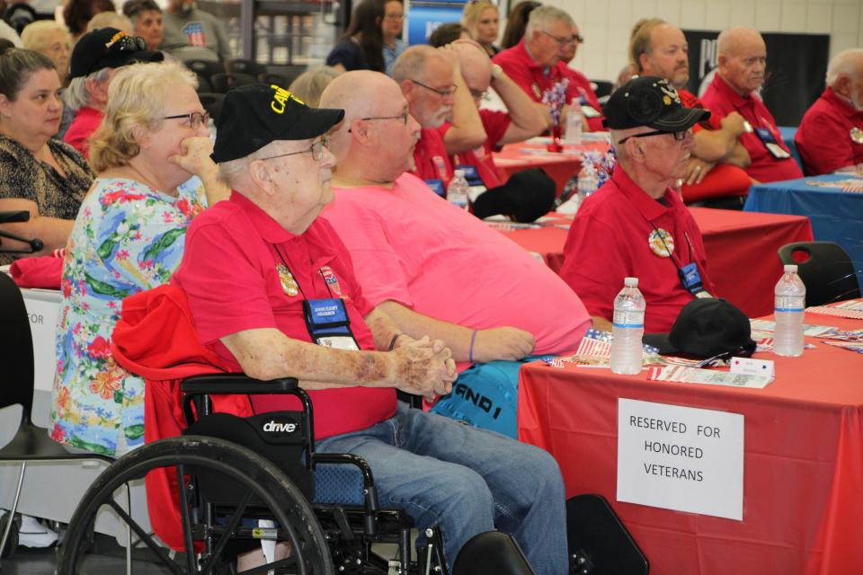 Veterans listen to the program during the Honor Flight at Home event held Saturday, June 11, 2022, at Tri-Rivers Career Center.