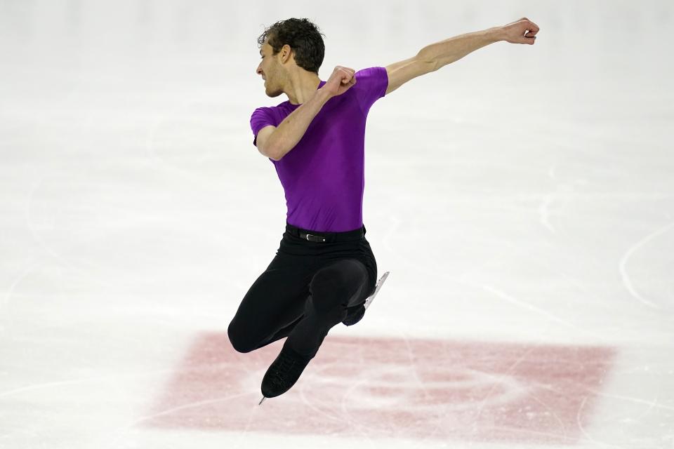 Jason Brown performs during the men's free skate at the U.S. Figure Skating Championships, Sunday, Jan. 17, 2021, in Las Vegas. (AP Photo/John Locher)