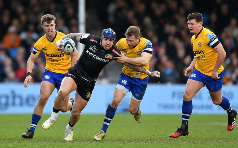 Jack Nowell in action against Bath just before coronavirus halted the Premiership season - GETTY IMAGES 