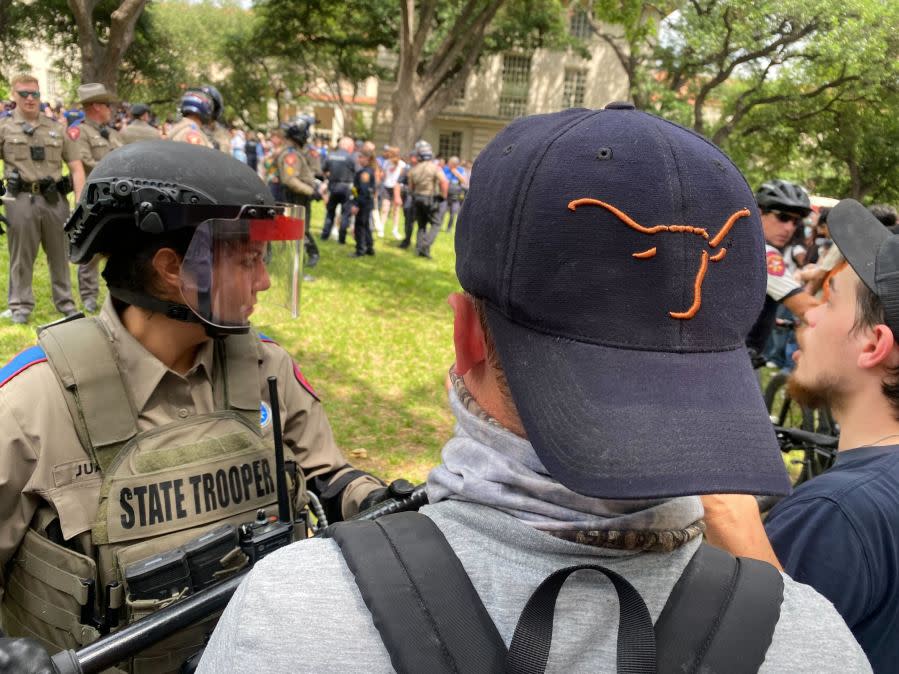 People gather on the University of Texas at Austin’s campus to protest in support of Gaza. April 24, 2024 | Jordan Belt/KXAN News