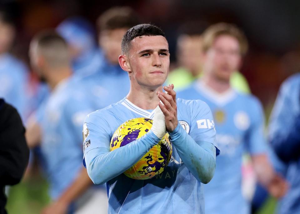 Foden’s hat-trick took City to within two points of leaders Liverpool (Getty)