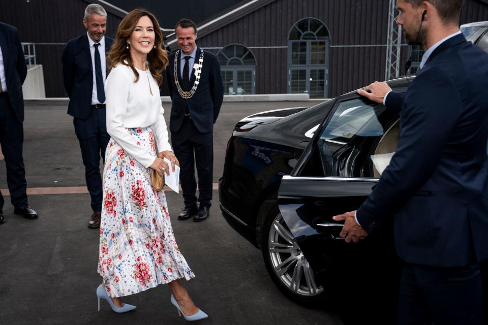 Crown Princess Mary of Denmark is seen attending the opening of the designer museum Holmegaard Vaerk in Naestved some 75km south of the Danish capital Copenhagen on June 8, 2020. 