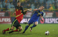 Belgium’s Thomas Meunier in action with Bosnia’s Haris Duljevic REUTERS/Dado Ruvic