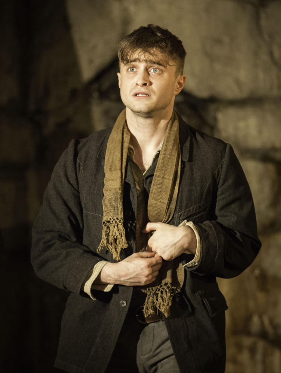 This image released by Boneau/Bryan-Brown shows Daniel Radcliffe performing in "The Cripple of Inishmaan," opening April 20 at the Cort Theatre in New York. (AP Photo/Boneau/Bryan-Brown, Johan Persson)