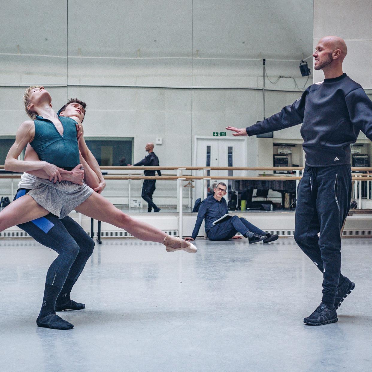 Edmund de Waal and Wayne McGregor in rehearsal with dancers Melissa Hamilton and William Bracewell at the Royal Opera House -