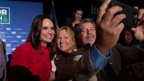 PHOTO: Republican gubernatorial candidate Tudor Dixon poses for a photo after winning the nomination on Primary Election Night in Grand Rapids, Mich.,Aug. 2, 2022. (Bill Pugliano/Getty Images)