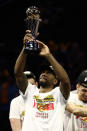 Kawhi Leonard #2 of the Toronto Raptors is awarded the MVP after his team defeated the Golden State Warriors to win Game Six of the 2019 NBA Finals at ORACLE Arena on June 13, 2019 in Oakland, California. (Photo by Ezra Shaw/Getty Images)