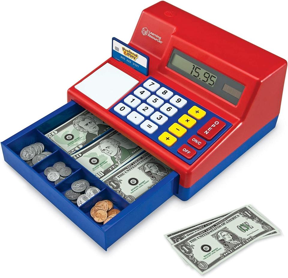 This makes a "cha-ching" noise every time it opens and will introduce concepts of math and finance to your kids, as well as possibly soon-to-be-outdated-in-their-lifetime concepts of cash and coins.<br /><br /><strong>Promising review:</strong> "This is another great toy by Learning Resources. I bought this for my daughter when she was 2. Now 3, she still plays with it daily. She loves punching the numbers in, but her favorite part is the open button that ejects the spring-loaded drawer. She loves the paper money and the pretend credit card. <strong>I can see her and my son playing with this toy for at least ten more years. It is very durable. She has dropped it many times and it hasn't skipped a beat.</strong> The plastic is high-quality. I would definitely buy this product again." &mdash; <a href="https://amzn.to/3atNX9e" target="_blank" rel="noopener noreferrer">Ecinoderm4u</a>﻿<br /><strong><br />Get it from Amazon for <a href="https://amzn.to/3atNX9e" target="_blank" rel="noopener noreferrer">$34.99.</a></strong>