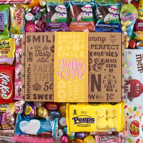 EASTER CANDY CARE PACKAGE EASTER GIFT BOX - Filled With Milk Chocolate Bunnies, Marshmallow Peeps, Foil Egg Candies, Jelly Beans + More! PERFECT For Girls Boys Kids College Students Adults