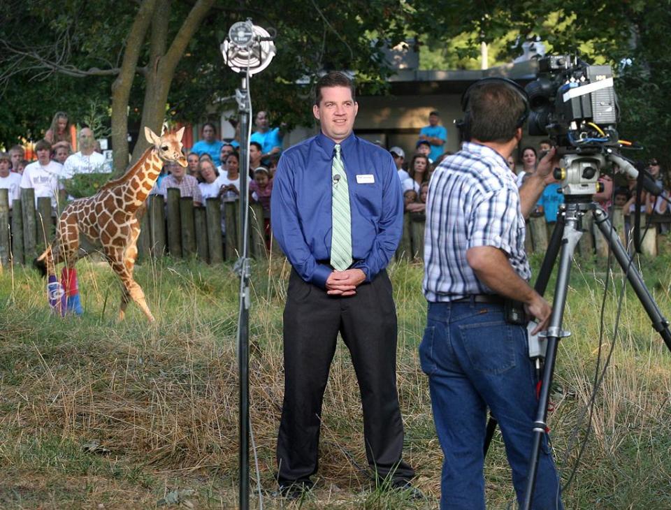 Topeka Zoo director Brendan Wiley appeared in 2010 on "The Today Show," with Hope the giraffe in the background. Wiley announced Tuesday he's leaving to be director of a zoo in Waco, Texas.