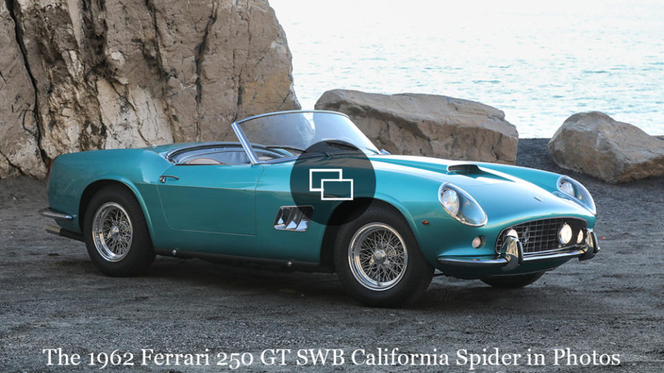 A 1962 Ferrari 250 GT SWB California Spider painted in Azzurro Metallizzato.