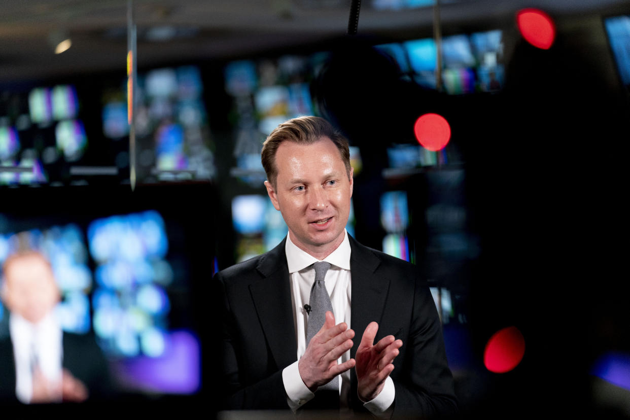 Andrew Adams, director of the Justice Department's KleptoCapture task force, designed to enforce the economic restrictions imposed on Russia and its billionaires, speaks to the Associated Press in an interview at the AP bureau in Washington, Wednesday, March 1, 2023. (AP Photo/Andrew Harnik)