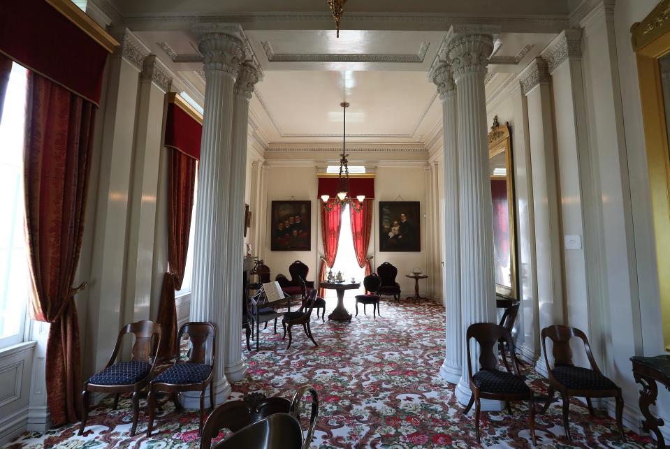 The drawing rooms inside the Shrewsbury-Windle House on Mar. 21, 2024. The house is a Greek Revival style structure that was completed in 1849 in Madison, In.