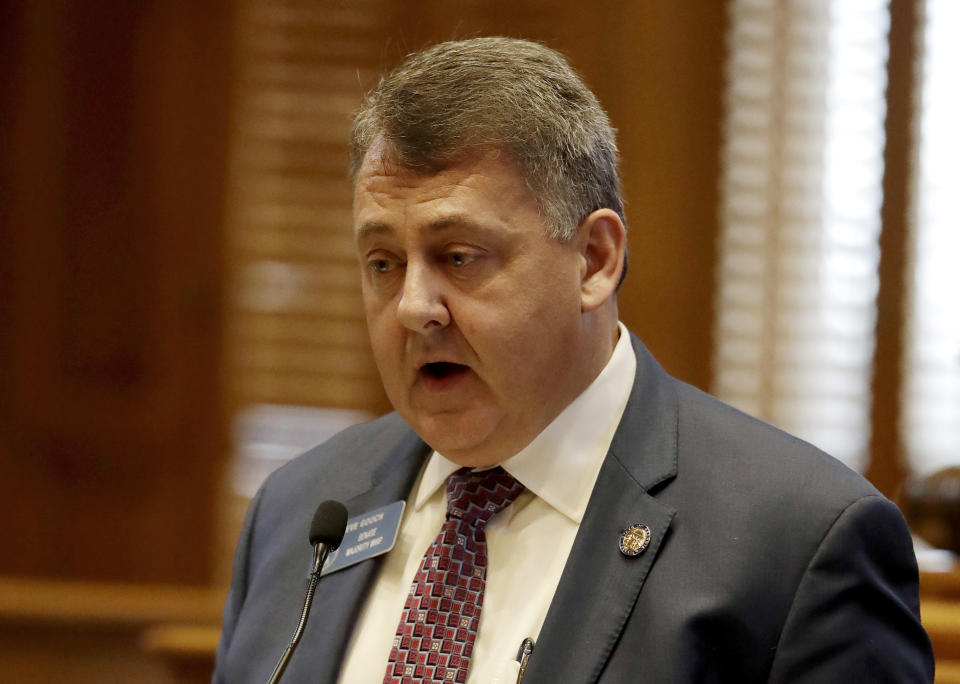 FILE - Georgia state Sen. Steve Gooch, R-Dahlonega, speaks from the well on the floor of the Georgia Senate in Atlanta, Feb. 4, 2020. On Wednesday, Jan. 11, 2023, Gooch supported a rule change that argues lawmakers should be immune from testifying about interactions with people outside the Georgia General Assembly after some lawmakers were forced to testify in 2022 in an investigation into whether former President Donald Trump illegally interfered in Georgia's 2020 presidential election. (AP Photo/John Bazemore, File)