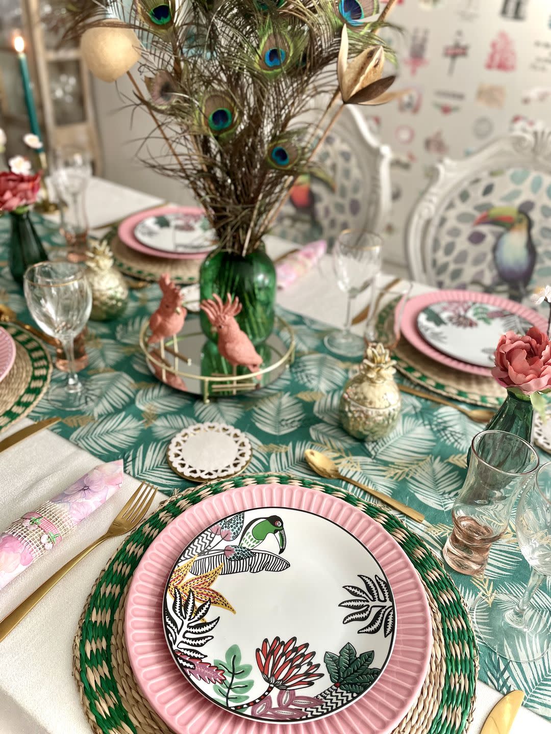 pastel colored table setting