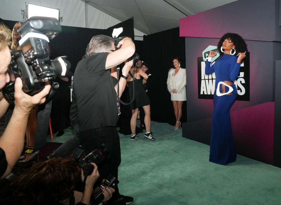 Megan Thee Stallion arrives for the CMT Music Awards on Sunday at Moody Center.