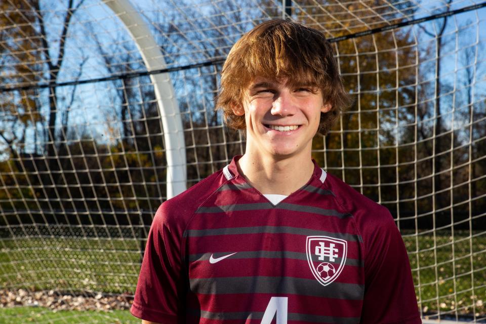 Holland Christian's Lake VanderPloeg poses for a portrait Tuesday, Nov. 14, 2023, at Holland Christian High School. VanderPloeg has been named The Sentinel's Soccer Player of The Year.