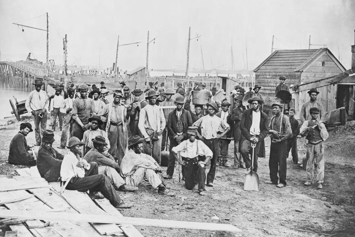 Group of Freed Slaves Along Harbor (Bettmann / Bettmann Archive)